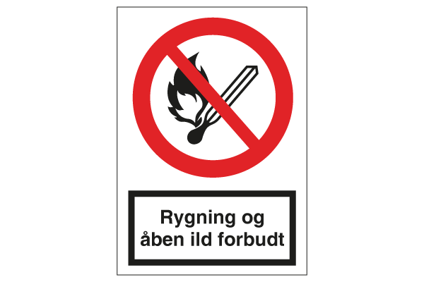 Rygning og Åben Ild Forbudt Vinyl Skilt